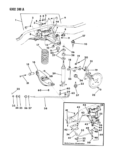 1987 Dodge D250 Suspension - Front Coil With Shock Absorber & Sway Eliminator Diagram