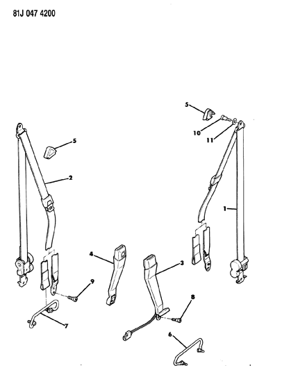 1984 Jeep Wagoneer Front Retractor Seat Belt Diagram for 55005842