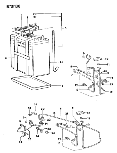 1992 Dodge Ram 50 Battery Trays & Cables Diagram