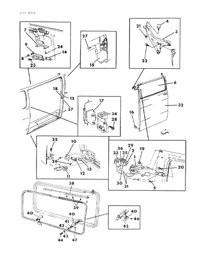 1985 Dodge Ram Wagon Door, Sliding Shell, Glass, Hardware And Weatherstrip Diagram