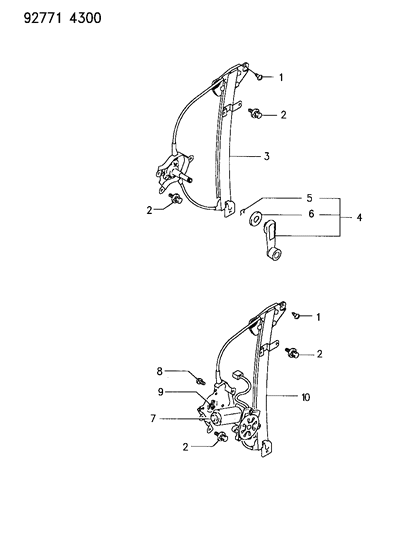 1993 Dodge Colt Handle Rear Door Window REGULATORU Diagram for MB793921