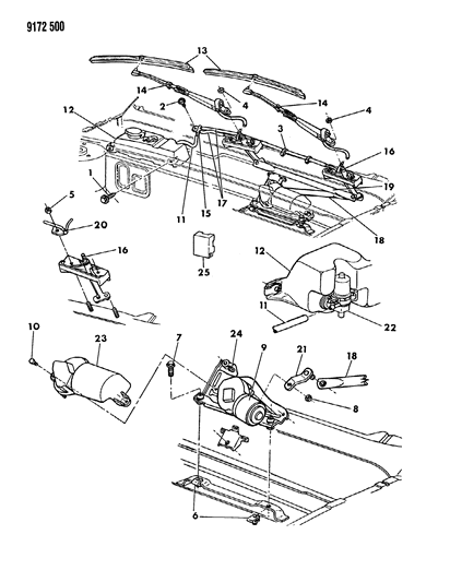 1989 Dodge Shadow Windshield Wiper & Washer System Diagram