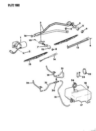 1991 Jeep Grand Wagoneer Windshield Wiper & Washer System Diagram