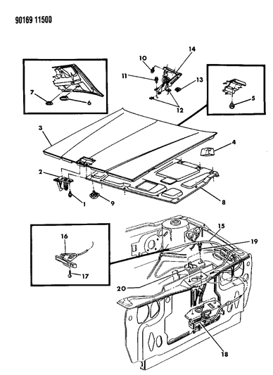 1990 Dodge Dynasty Hood & Hood Release Diagram