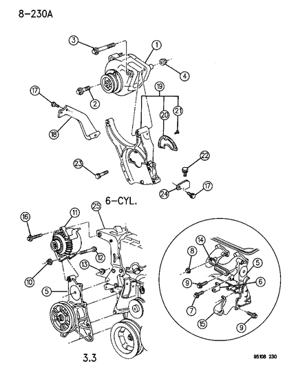 1995 Chrysler LeBaron Alternator & Mounting Diagram