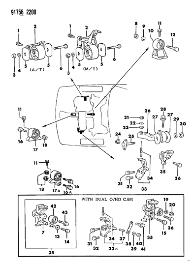 1991 Dodge Stealth STOPPER Engine Rear Mounting Cushion Diagram for MB436568