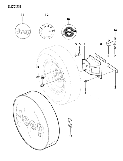 1988 Jeep Wrangler Spare Wheel, Tailgate Mounted Diagram