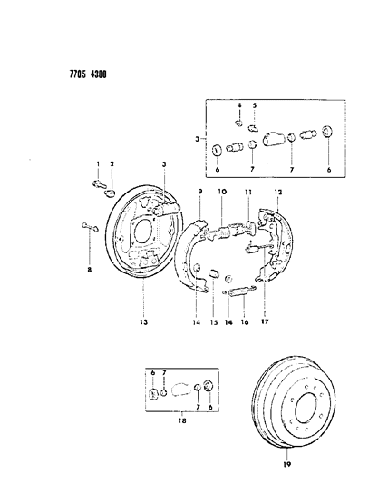 1988 Dodge Raider Brakes, Rear Diagram