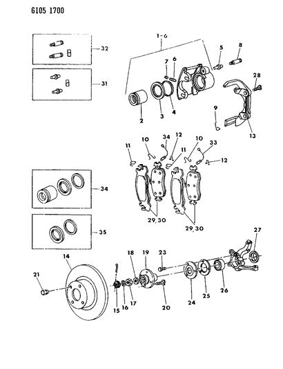 1986 Chrysler LeBaron Base Front Brakes Diagram 2