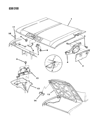 1988 Dodge Ramcharger Hood & Hood Release Diagram