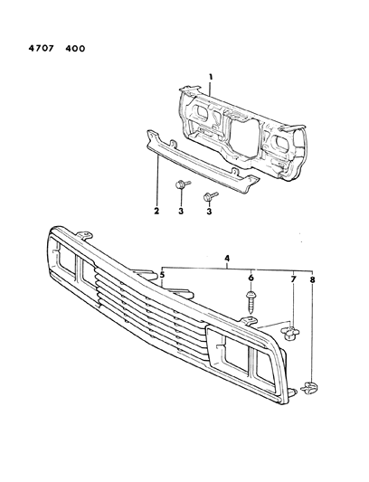 1984 Dodge Ram 50 Grille & Related Parts Diagram