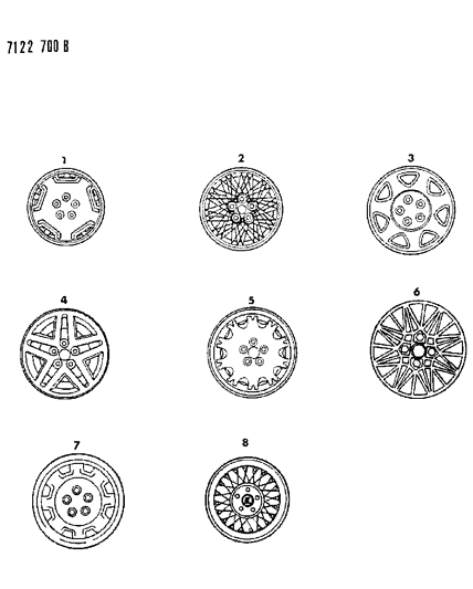 1987 Chrysler LeBaron GTS Wheels & Covers Diagram