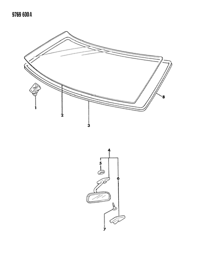 1989 Dodge Colt Windshield & Mirror Diagram