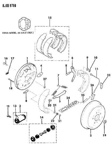 1990 Jeep Cherokee Brakes, Rear Drum Diagram 2