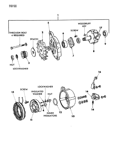 1985 Dodge Omni Alternator & Pulley Diagram