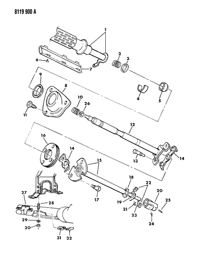 1988 Dodge Diplomat Column, Steering, Lower Without Tilt Diagram