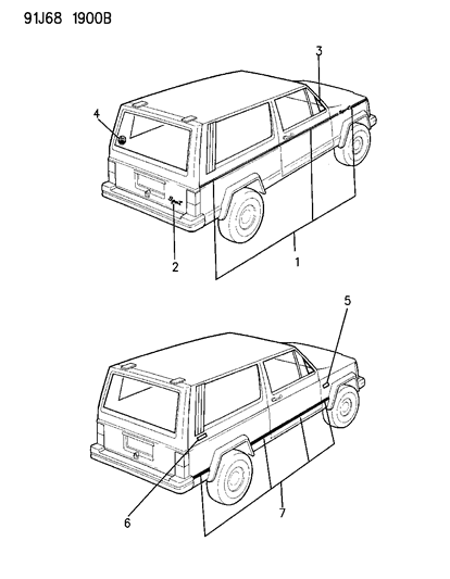 1991 Jeep Cherokee Decals, Exterior Diagram 8