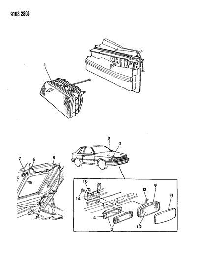 1989 Dodge Shadow Lamps - Front Diagram