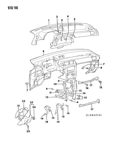 1989 Dodge Colt Instrument Panel, Pad & Reinforcements Diagram