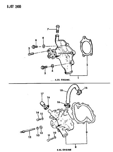 1988 Jeep J10 Water Pump & Related Parts Diagram