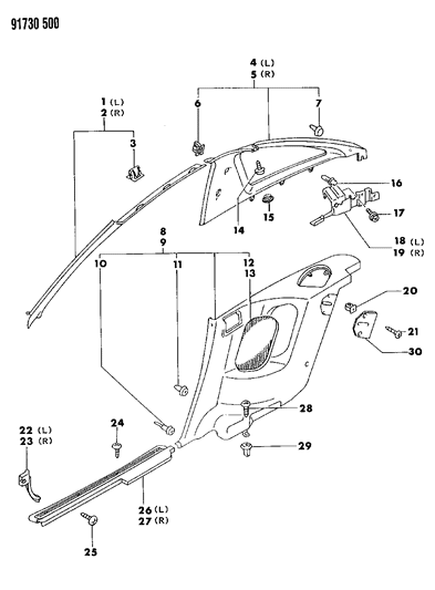 1991 Dodge Stealth Mouldings - Scuff Plates & Panels Diagram