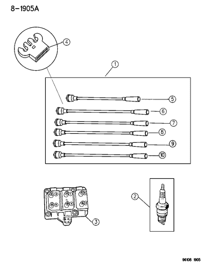 1996 Chrysler Town & Country Spark Plugs - Cables - Coils Diagram