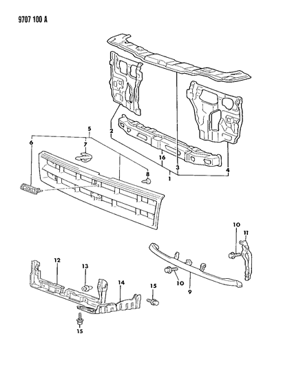 1989 Dodge Colt Grille & Related Parts Diagram
