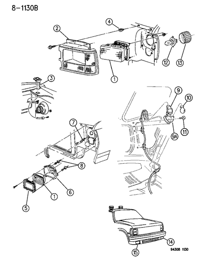 1996 Dodge Dakota Lamps - Front End Diagram