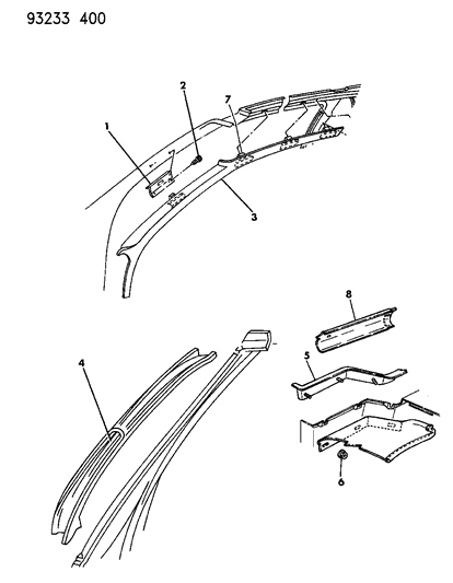 1993 Chrysler LeBaron GTC Mouldings - Garnish Diagram