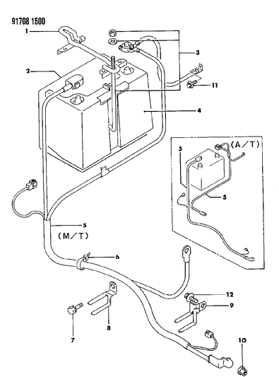 1991 Dodge Stealth Battery Trays & Cables Diagram