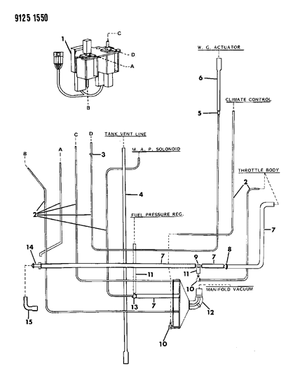 1989 Chrysler TC Maserati Emission Hose Harness Diagram 3