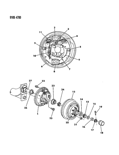 1989 Dodge Lancer Brakes, Rear Drum Diagram