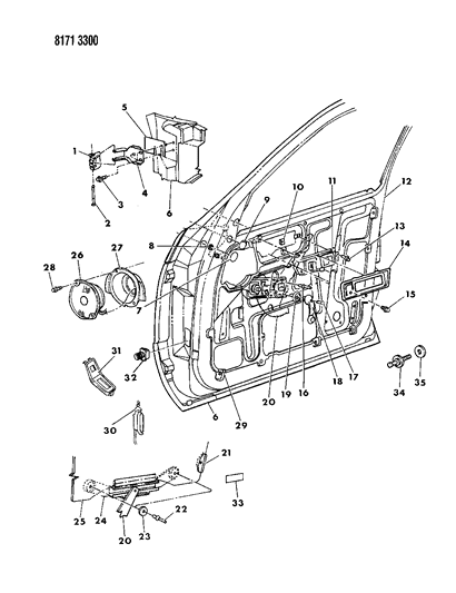 1988 Chrysler LeBaron Door, Front Shell, Handle And Control Diagram