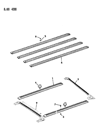 1988 Jeep Wagoneer Rack, Roof Luggage Diagram