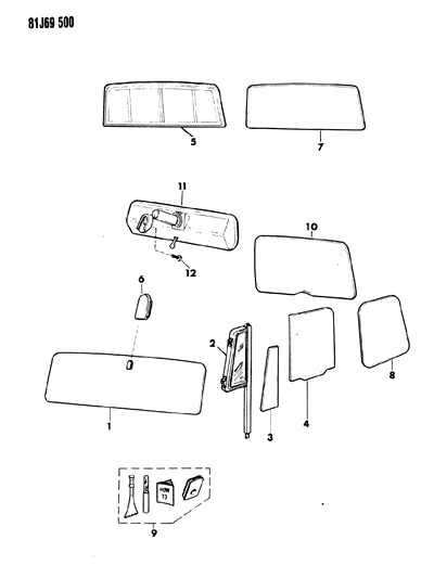 1985 Jeep Wrangler Glass, Mirror, Inside Rear View Diagram 1