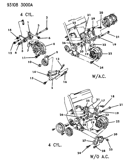 1993 Chrysler LeBaron GTC Alternator & Mounting Diagram 1