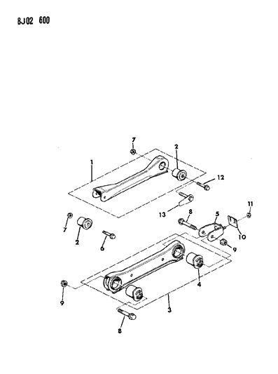 1989 Jeep Comanche Suspension Arms, Front Diagram