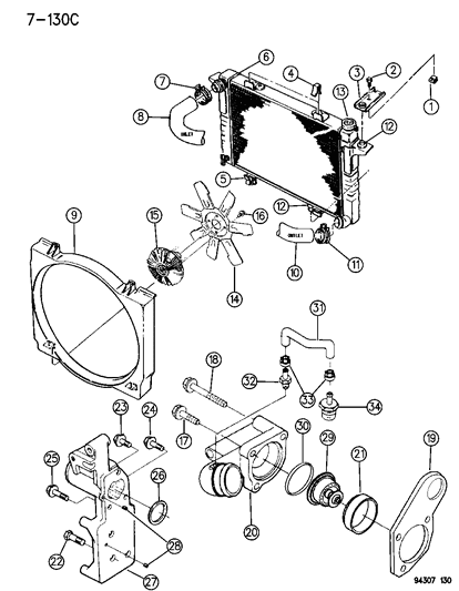 1996 Dodge Ram 1500 Radiator & Related Parts Diagram 1