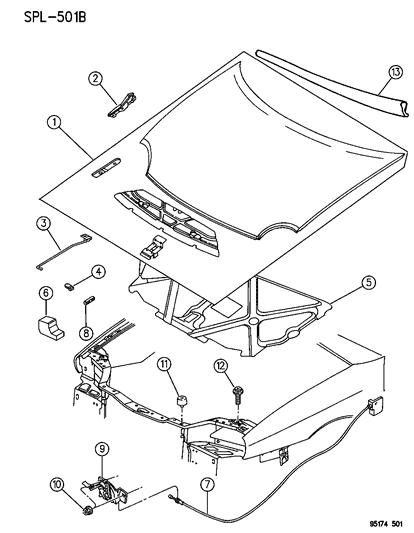 1995 Dodge Neon Hood & Hood Release Diagram