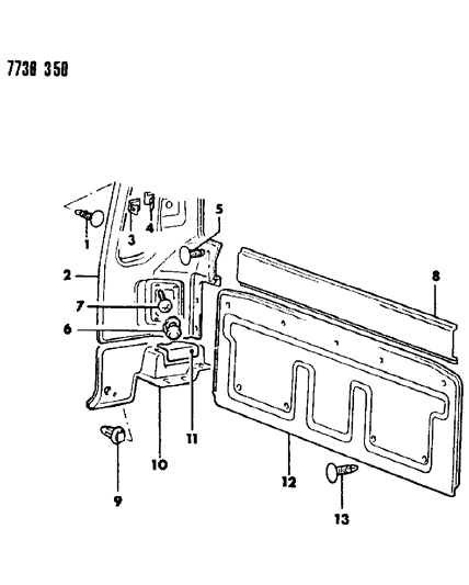 1988 Dodge Ram 50 B-Pillar & Back Panel Trim Diagram 2
