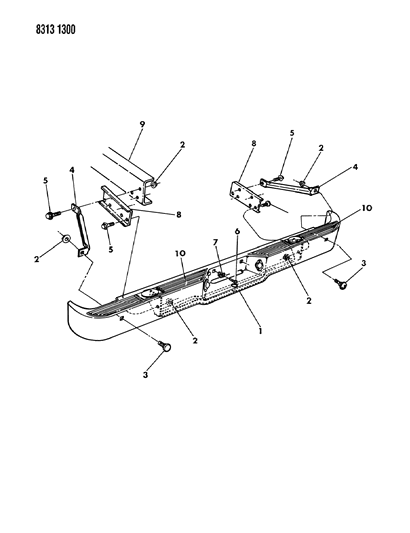 1988 Dodge Dakota Pad Rear Bumper Right Diagram for 4352106