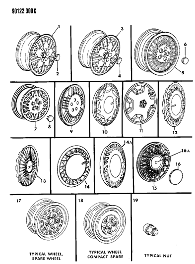 1990 Chrysler LeBaron Wheel, 14X5.5 Black Diagram for 4284991