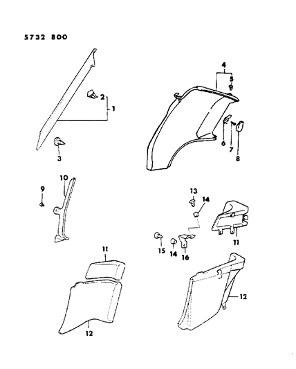 1986 Chrysler Conquest Panel Quarter Trim Diagram