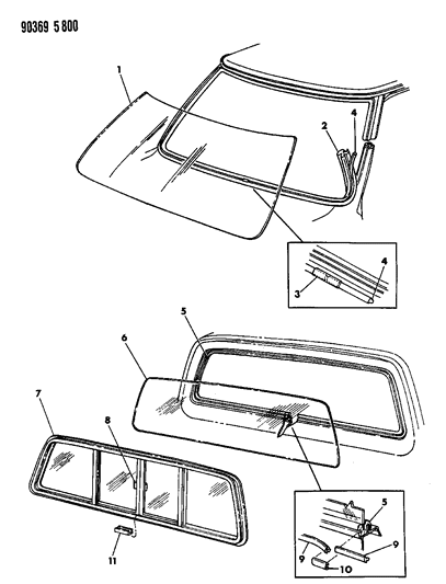 1991 Dodge Ramcharger Windshield & Backlite Diagram