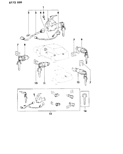 1985 Dodge Colt Lock Cylinders & Keys Diagram