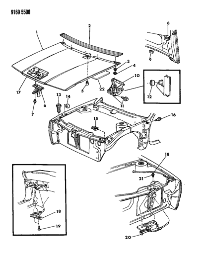 1989 Chrysler LeBaron GTC Hood & Hood Release Diagram