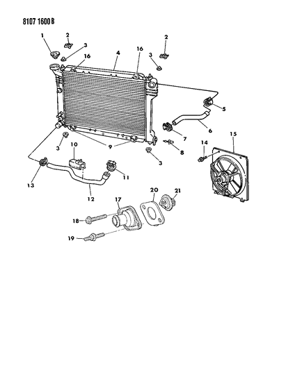 1988 Dodge Omni Radiator & Related Parts Diagram 1