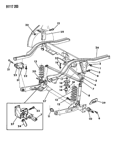 1991 Chrysler LeBaron Sedan Suspension - Rear Diagram