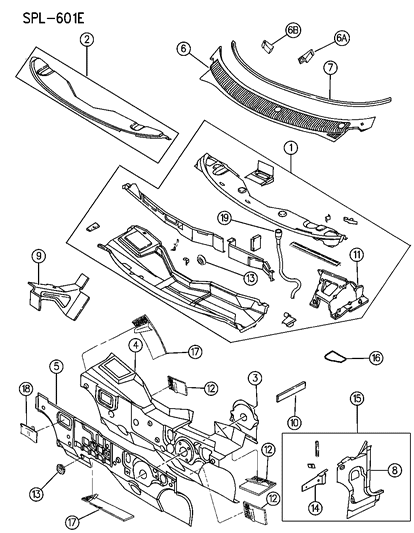 1995 Dodge Neon Cowl & Dash Panel Diagram