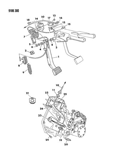 1989 Chrysler TC Maserati Clutch Pedal & Linkage Diagram